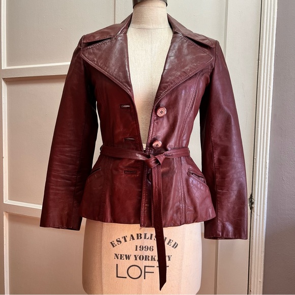 Vintage Merlot Leather Blazer Jacket•Sz XS - Picture 2 of 11